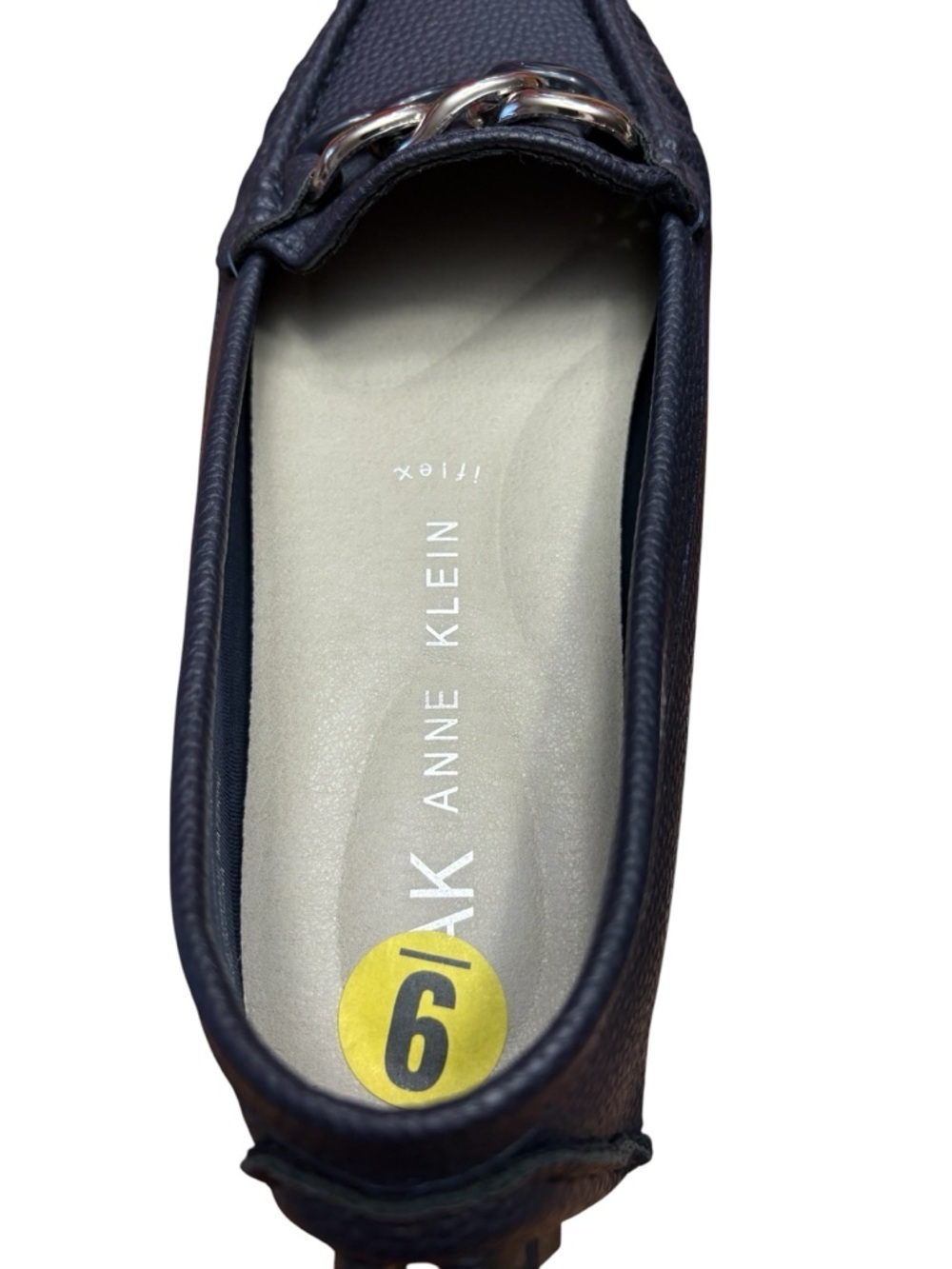 NEW Anne Klein, Flex Vegan Driver Loafers Navy Chain Detail, Comfort Slip-On, 9M - Picture 3 of 11